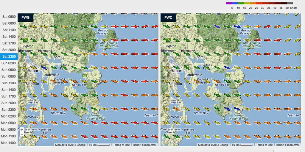 Saturday 2300hrs - Tasman Island, 2013 Rolex Sydney Hobart Race © PredictWind.com www.predictwind.com